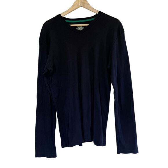 POLO RALPH LAUREN 100% cotton navy blue long sleeve vneck basic shirt top - Picture 1 of 6